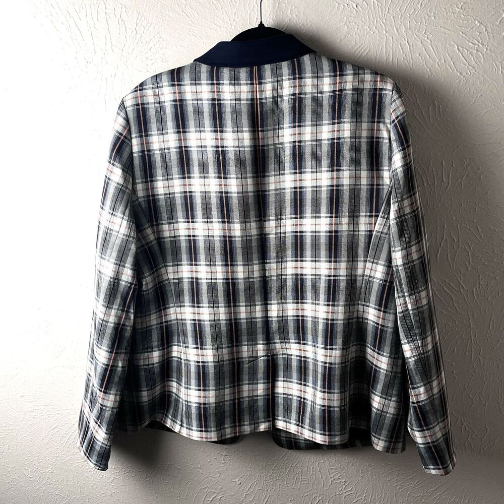Tahari ASL Gray Navy Plaid Blazer Jacket Size 16 Preppy Clueless Old Money - Picture 7 of 9